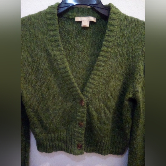 Michael Kors Green Cropped Knit Cardigan 100% Cotton Size XS Fall - Picture 4 of 14